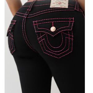 True Religion Black Jeans with Pink Stitching